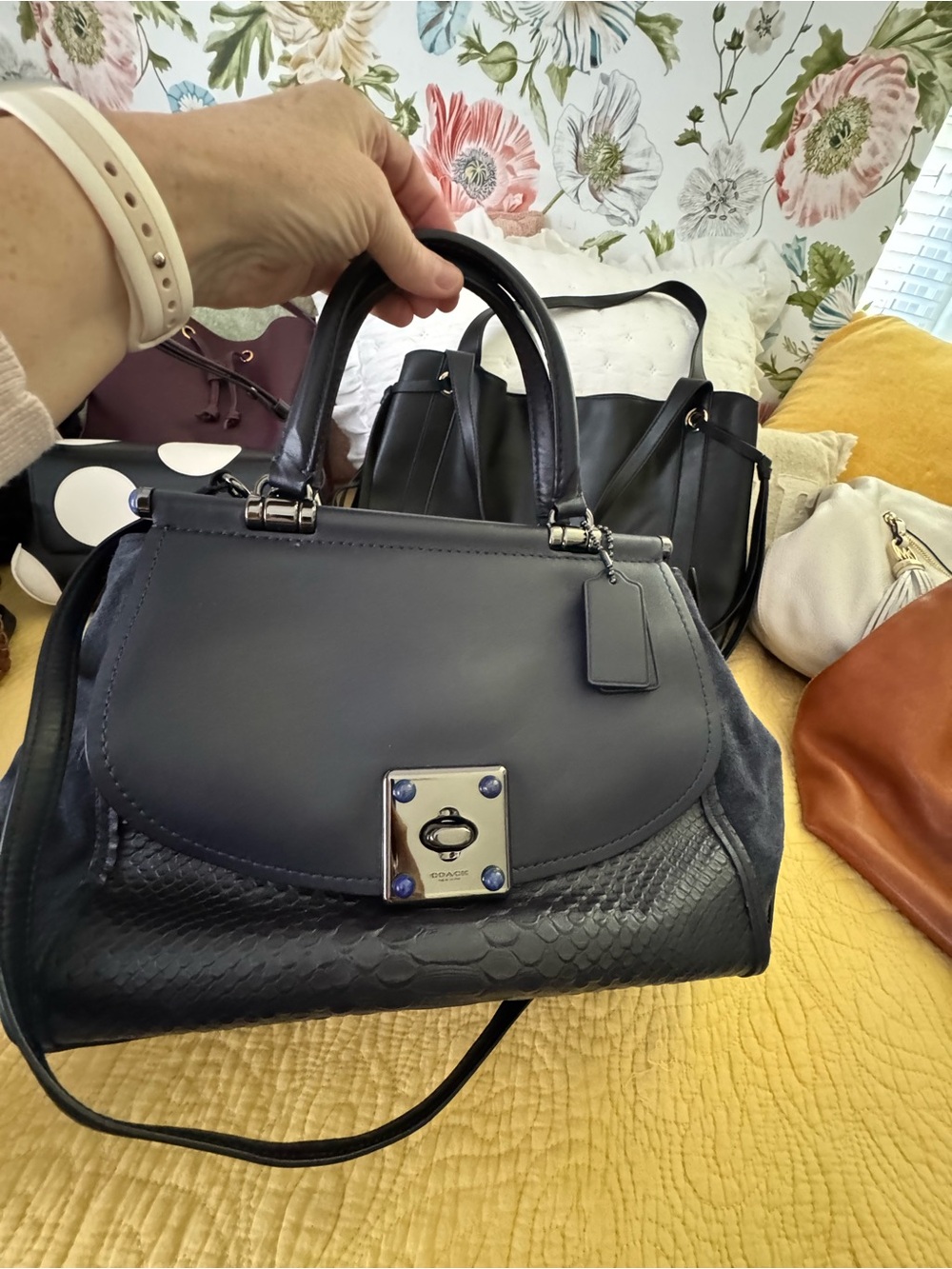 Coach Navy BlueLeather Satchel with Top Handle